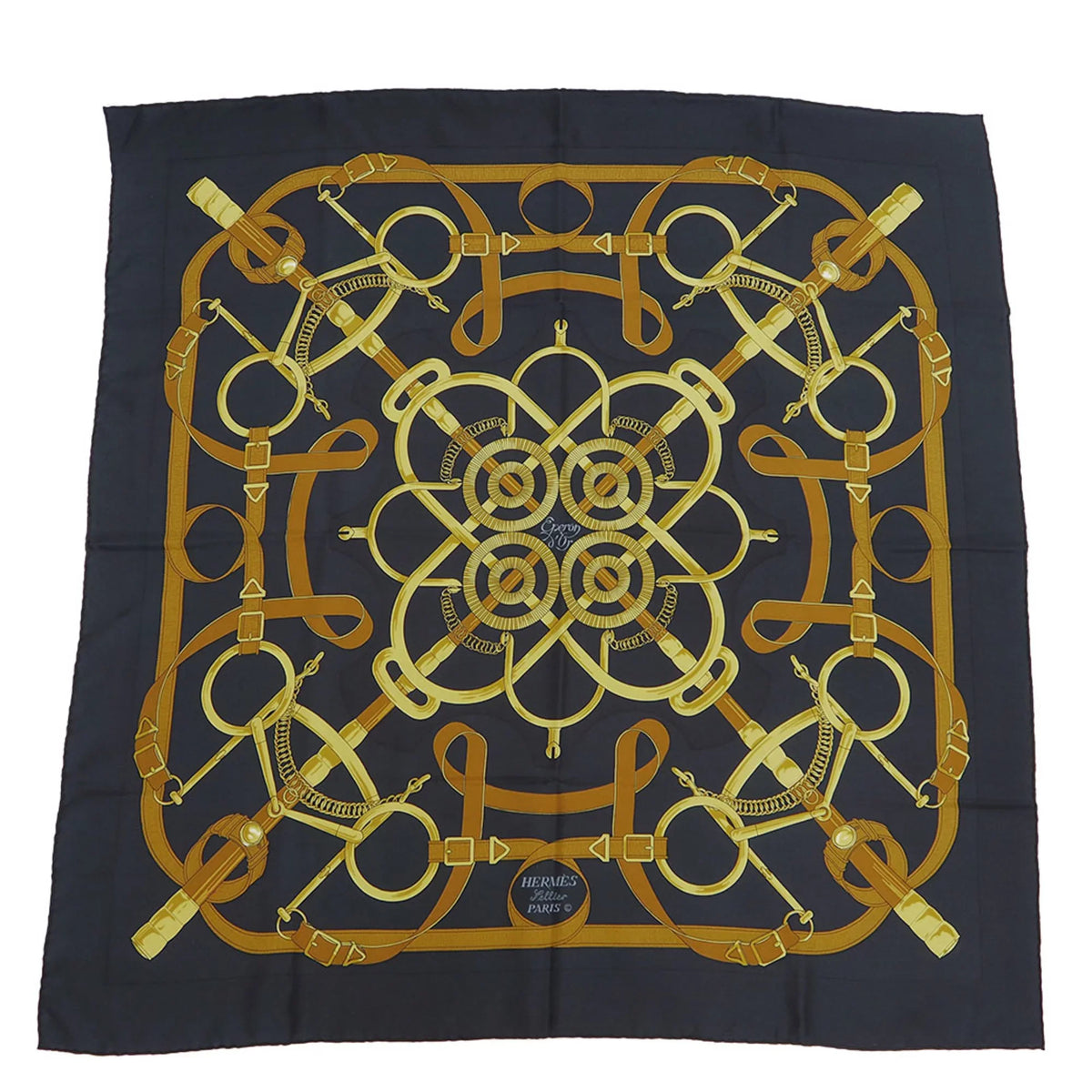 Black Spur 90 Scarf Hermes d'or Pellier Carre Eperon Pre-Owned x Yellow HERMES H.d'ORiGNY Muffler (Good) Golden