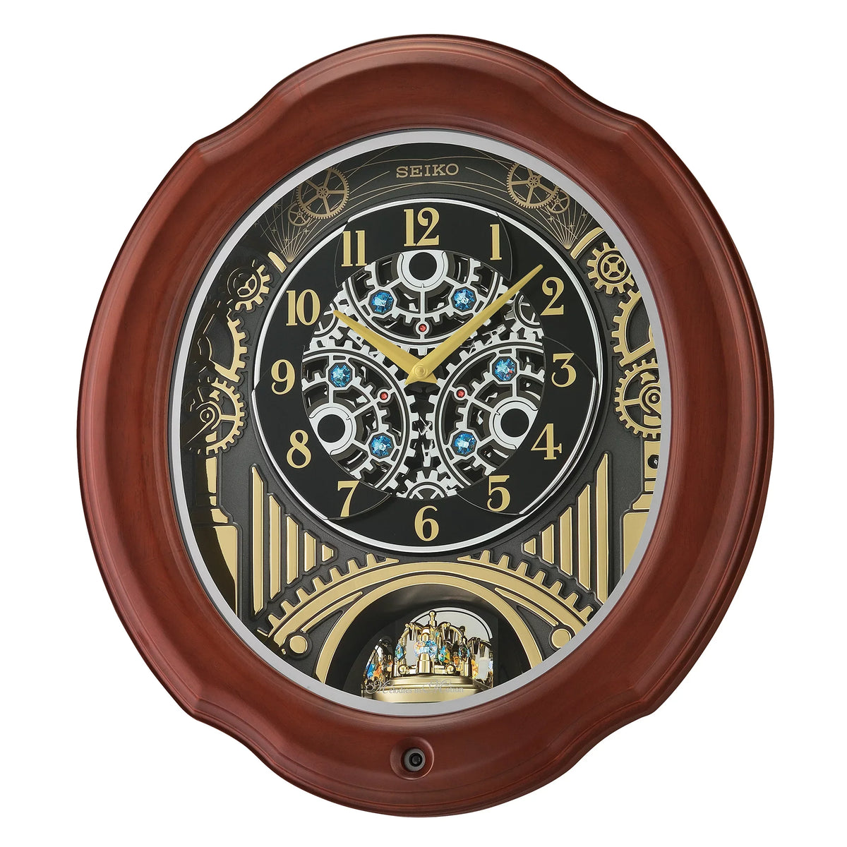 Crystals Melodies Pipes Wood QXM392BRH Motion, Traditional Frame Classic Chimes In and Rotating Music Seiko Pendulum Brown