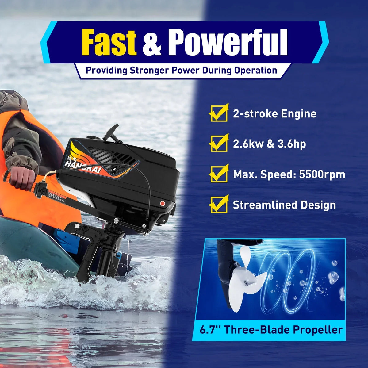 Boat HANGKAI Motor Cooling CDI 2 90cm/35.4in Fishing Outboard 3.6 Outboard Water Engine Boat Motor Stroke HP
