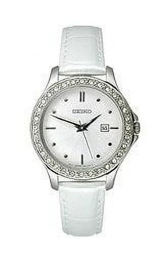 Dial Watch Seiko Leather Brushed Silver-Tone #SXDF93 Women's