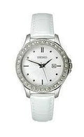 Dial Watch Seiko Leather Brushed Silver-Tone #SXDF93 Women's