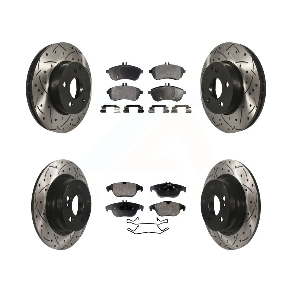 Rear Kit C250 Rotors - And Mercedes-Benz Slotted C300 Pads Drilled For Front C230 Auto KDF-100354 Brake Coated Disc Transit Semi-Metallic