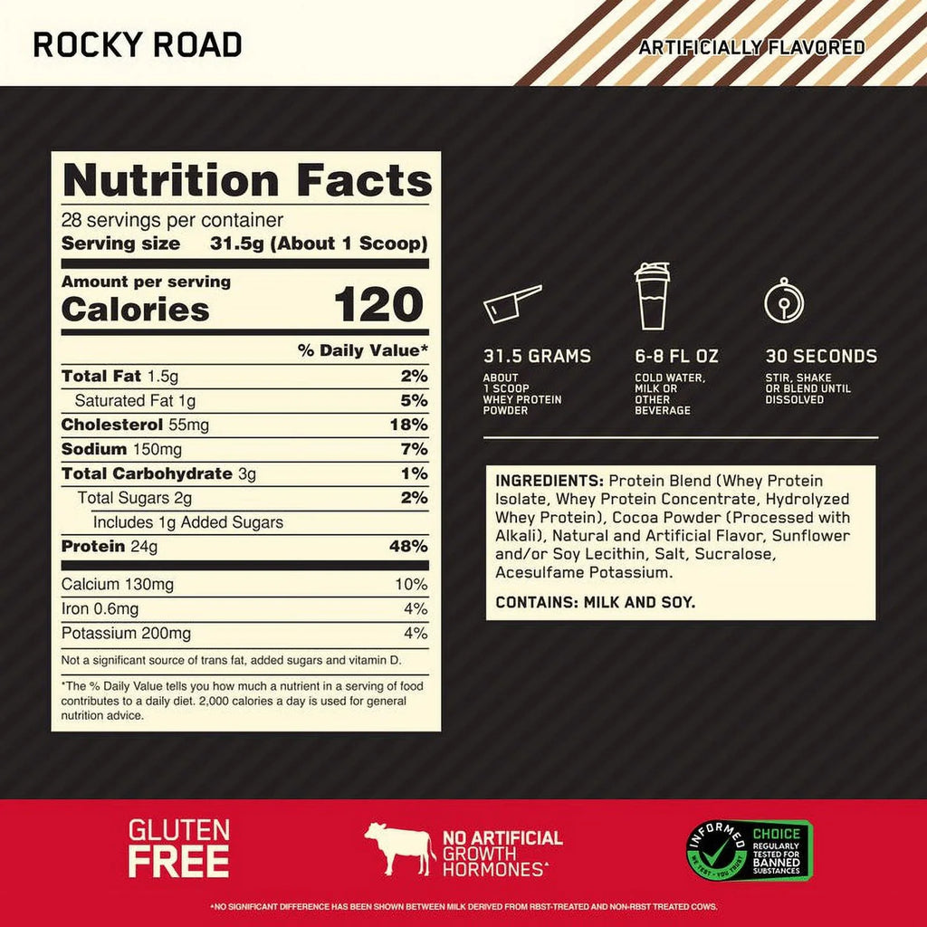 Standard 28 100% Gold Rocky Powder, Whey 2 Protein Servings Nutrition, lb, Optimum Road,