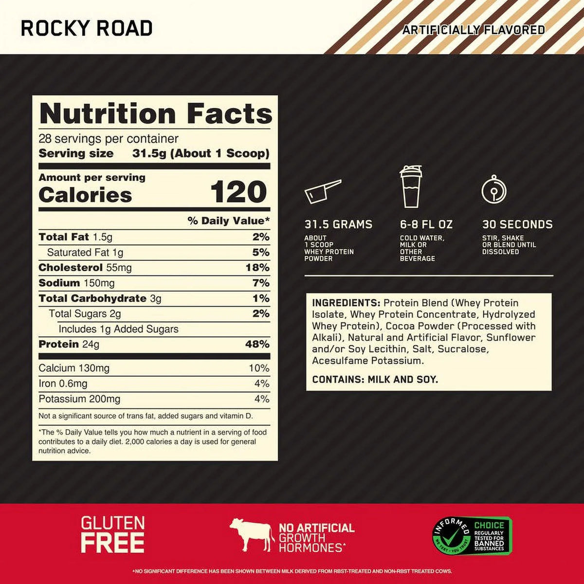Standard 28 100% Gold Rocky Powder, Whey 2 Protein Servings Nutrition, lb, Optimum Road,