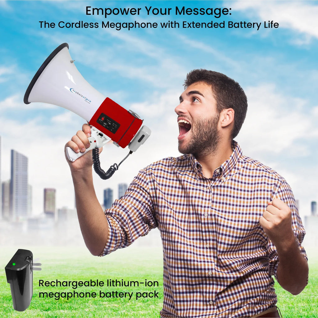 Leaders Battery, for Megaphone Good Bullhorn Speaker AC Microphone Detachable Coaches, w/ Charger, Built-In Rechargeable 75-Watt Technical a Soccer, Pro w/ Red Wall Trainers, Portable Cheer