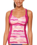 Gleam Hot Ikat Top Women Tankini Swimwear Nike Pink Racerback Sporty Small