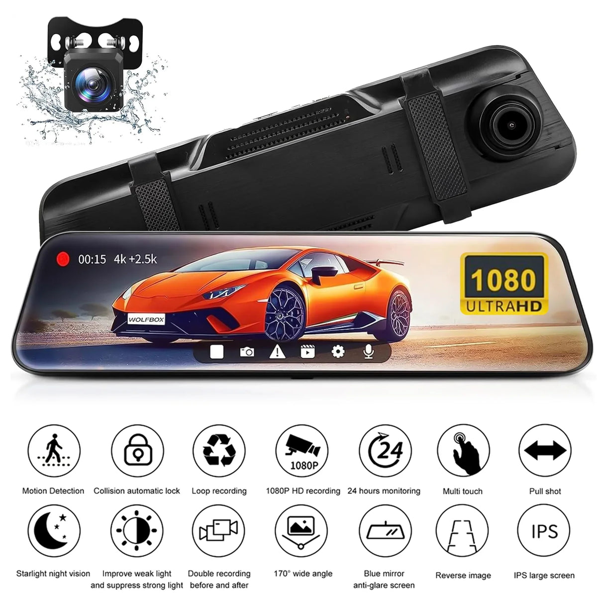 1080P HD 170°Wide Camera Cam IPS Dash Front Full 10Inch for 24H Rear, Screen Vision, 32GB Angle, Card, Parking WDR, Dash Cars, Night Free Mode