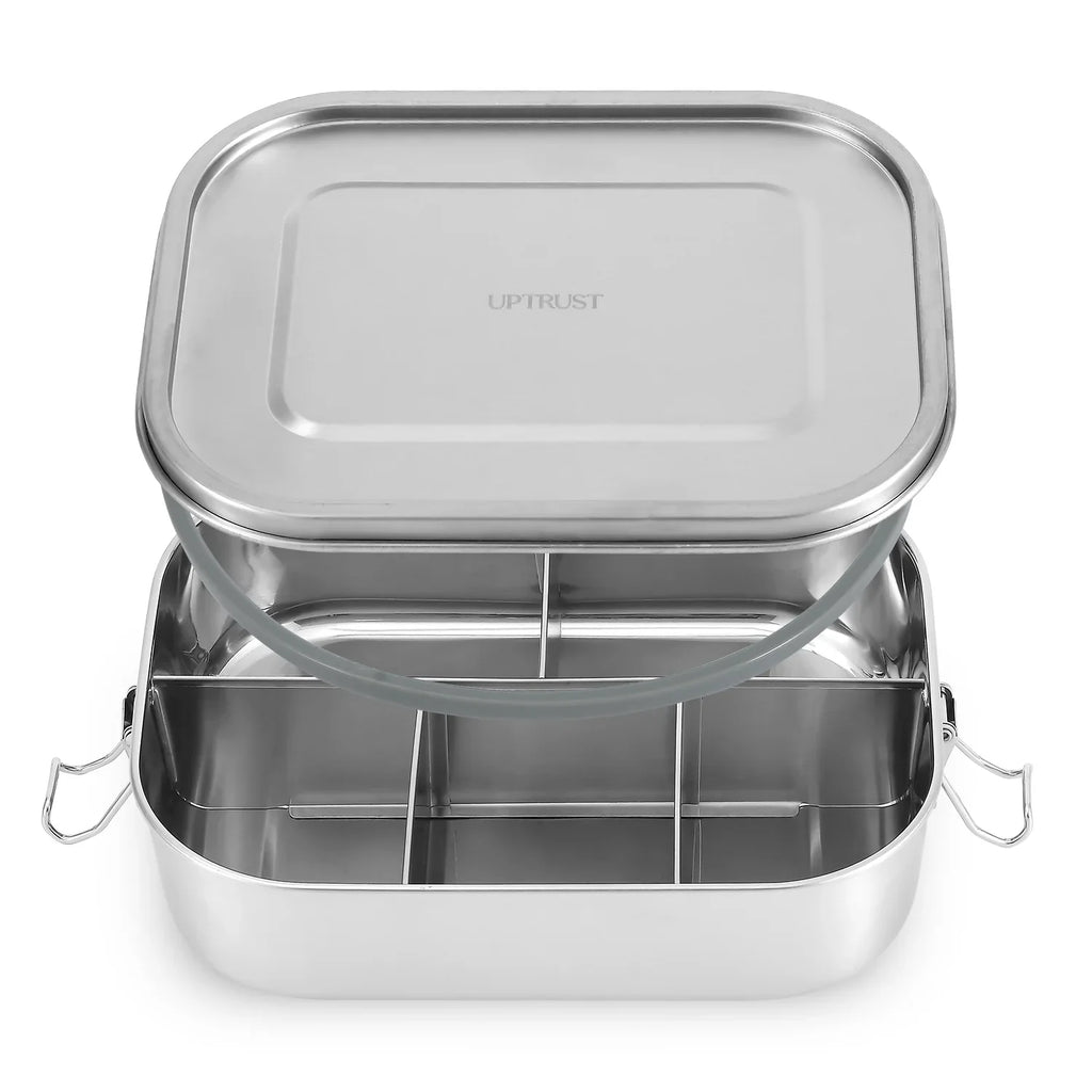 Bento Container Lunch Leak Proof 5-Compartment UPTRUST Bento Steel Food Lockable Clips Adults Box to for Stainless or Lunch 1400ML Large Kids Container, Metal Box with