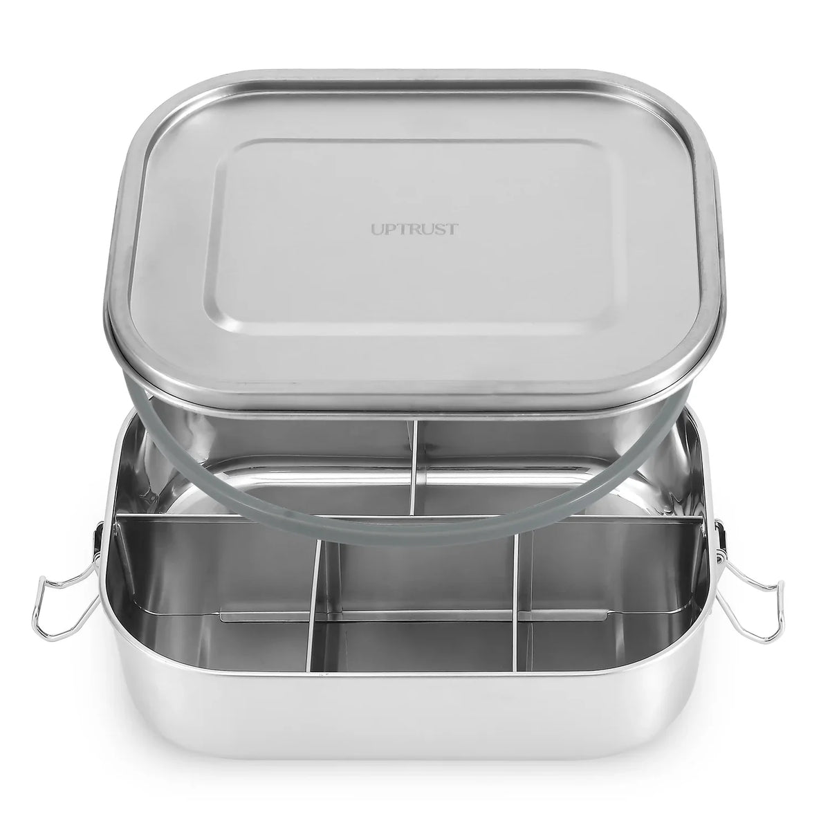 Bento Container Lunch Leak Proof 5-Compartment UPTRUST Bento Steel Food Lockable Clips Adults Box to for Stainless or Lunch 1400ML Large Kids Container, Metal Box with