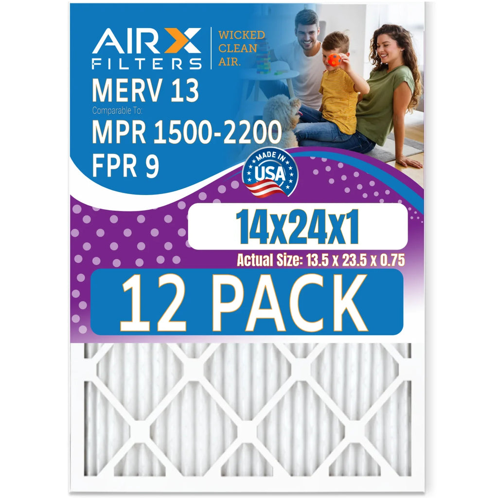 '- 1500 by Rating, WICKED CLEAN FPR FILTERS in 12 13 Comparable Filters 9 AIRX to 2200 Made Filter of Furnace Air Pack - USA MPR 14x24x1 AIR. & MERV