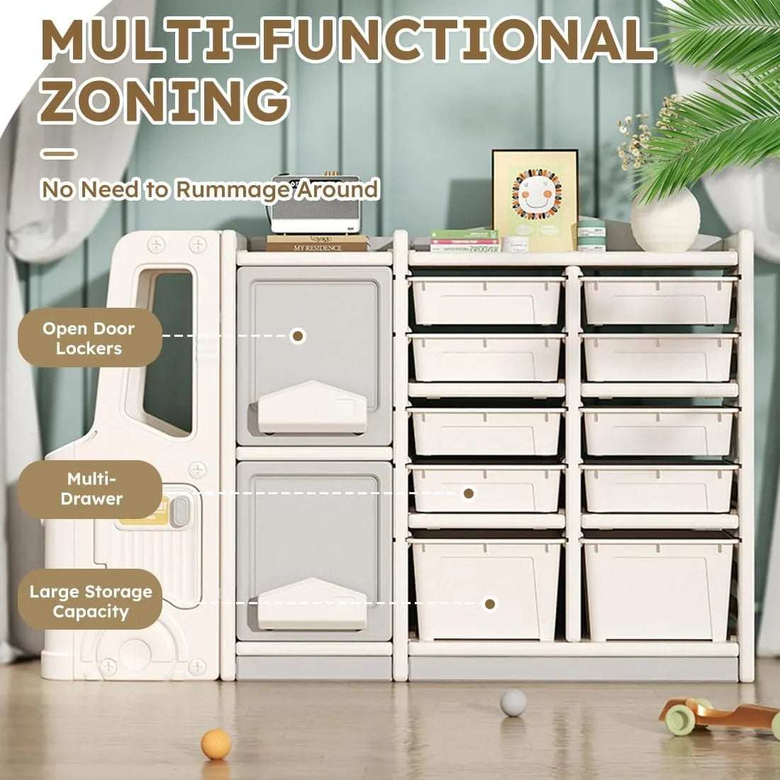 Cabinet Toy Organizer Cab Bookshelf and Box and Organizer Boxes Bedroom (10 Multi-Functional Organizer Children's + RUNFAYBIU 2 and Playroom Nursery. Toy Pull-Out Closed for Drawer