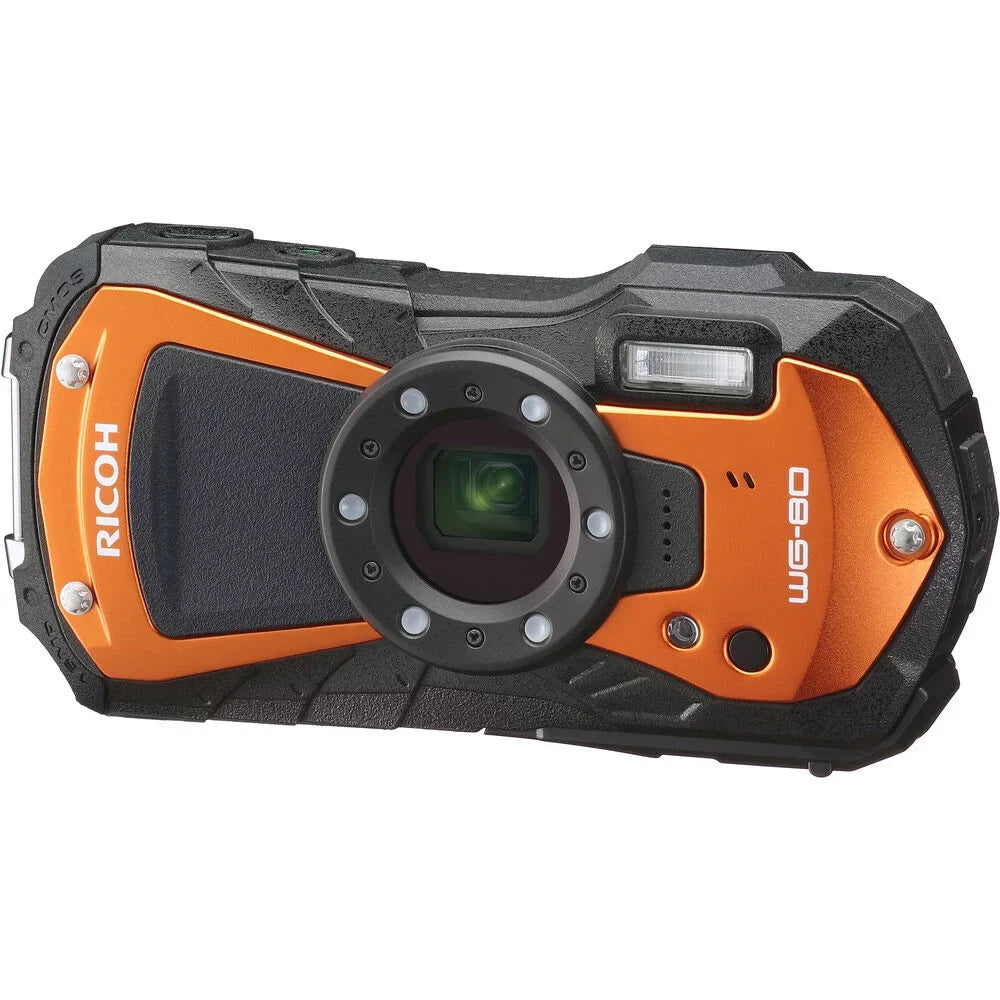 64GB Card + Pro with (Orange) Digital Cleaning Ricoh + Wallet SD Reader 6Ave Selfie Card Case Kit + Memory + Stick Small Memory Camera WG-80 Extreme Waterproof + Card