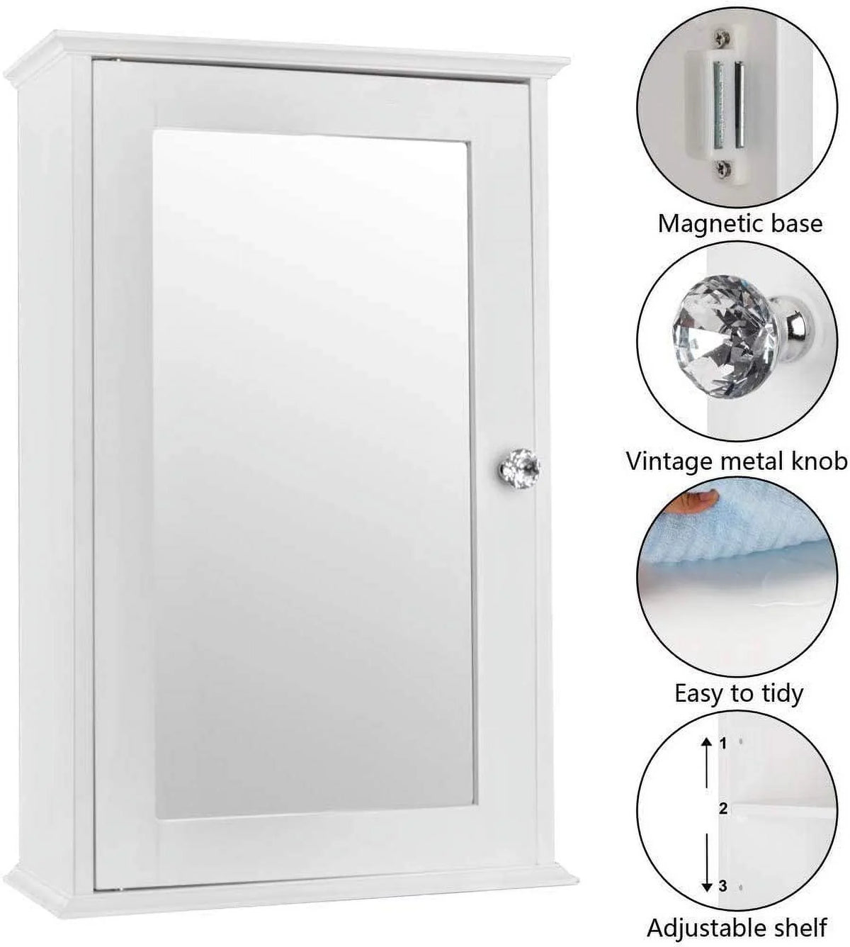 Cabinet with White BSL Medicine Shelves Organizer Bathroom Cabinet 2 Wall Storage Adjustable Mirrored Door and Mount Single