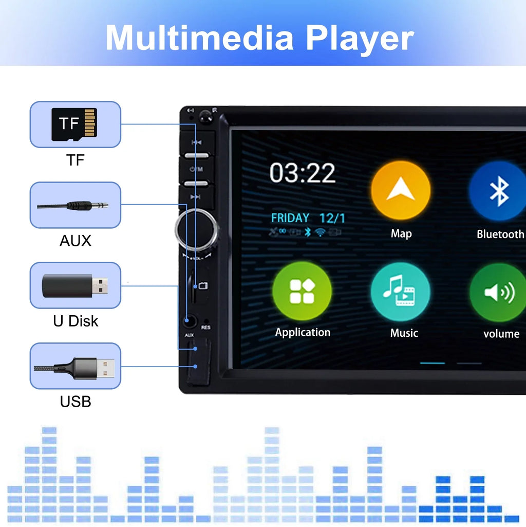 Din 2 Reversing MP5 HD Bluetooth Car Player Touch Double Camera with Player, Backup Inch Car Stereo 1080P Radio 7 Screen Video