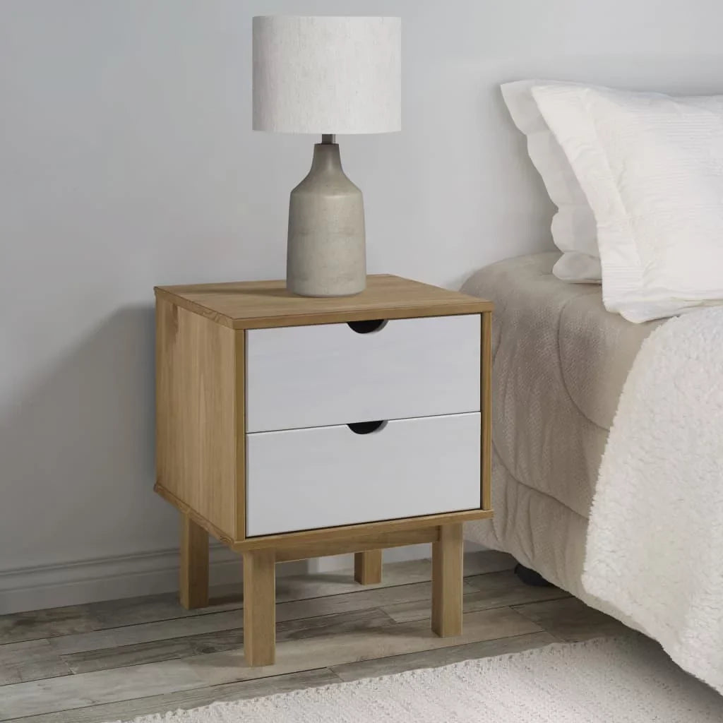 Solid Brown&White Pine Htovila OTTA Wood Cabinet 18.1"x15.6"x22.4" Bedside