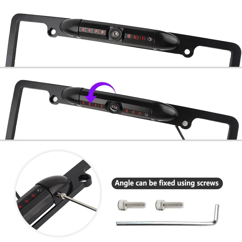 HD LED Rear Plate Backup CMOS License Frame Night US Vision Camera Metal View