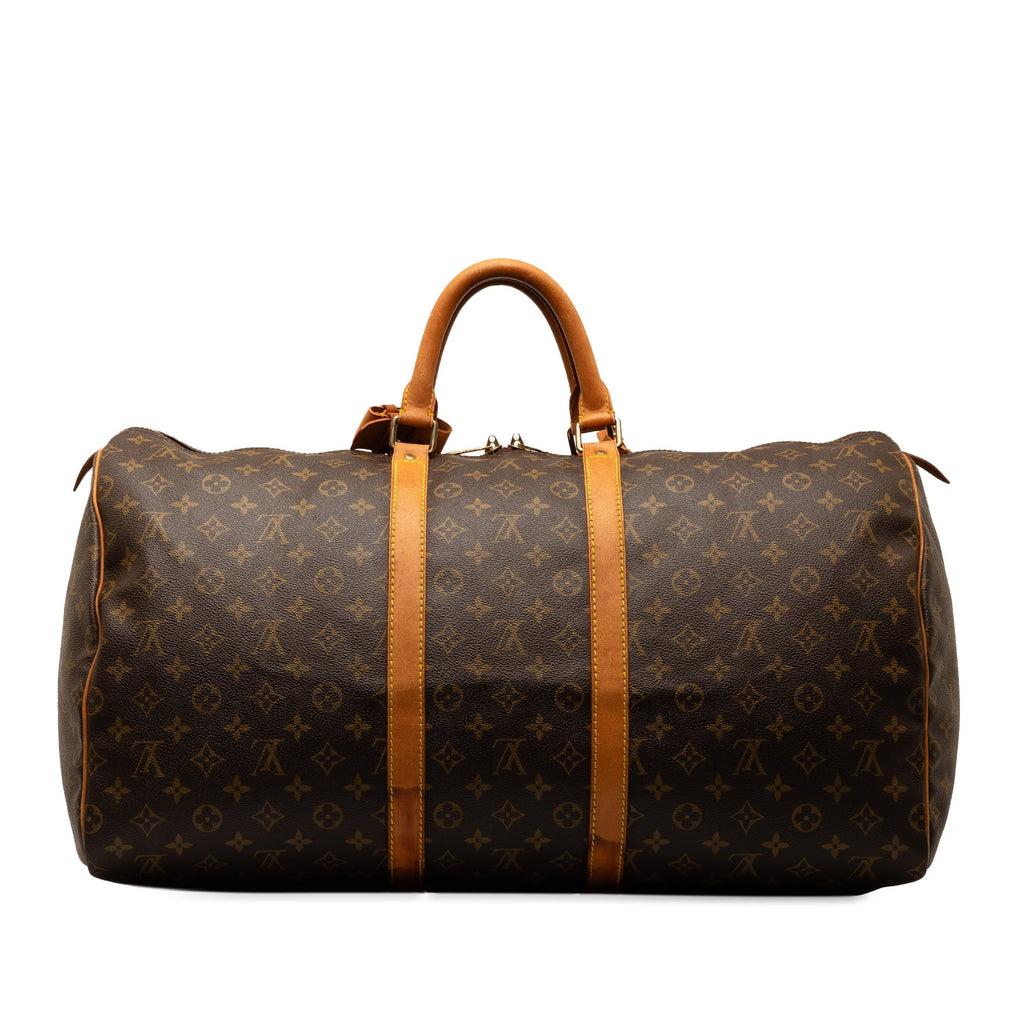 55 Authenticated Vuitton Louis Unisex WeekenderBag Monogram Keepall Brown Pre-Owned Travel Bag (Good) Canvas
