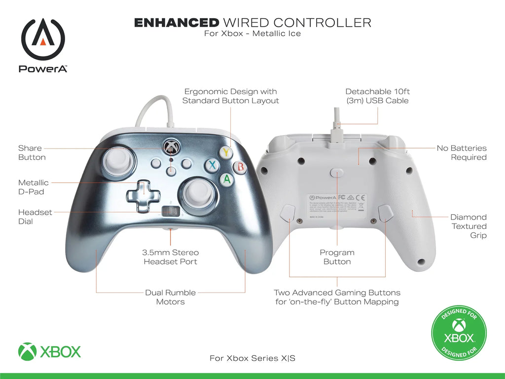 Series for PowerA Controller Metallic Xbox - X|S Wired Ice Enhanced