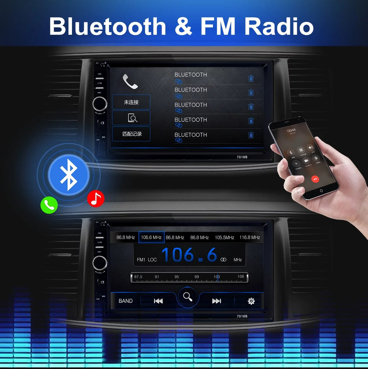 Din 2 Reversing MP5 HD Bluetooth Car Player Touch Double Camera with Player, Backup Inch Car Stereo 1080P Radio 7 Screen Video