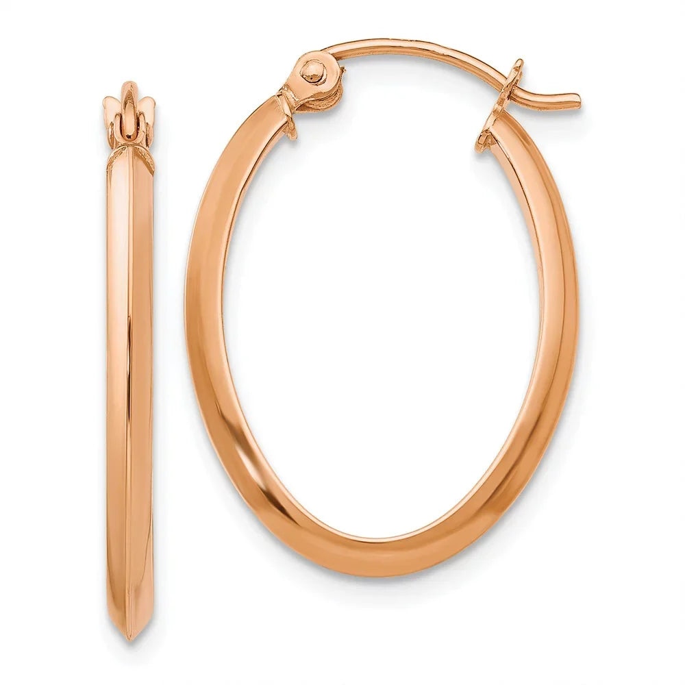 Real for Tube Women Rose 14kt Adults and Men Oval for Earrings; Gold and Polished Teens;