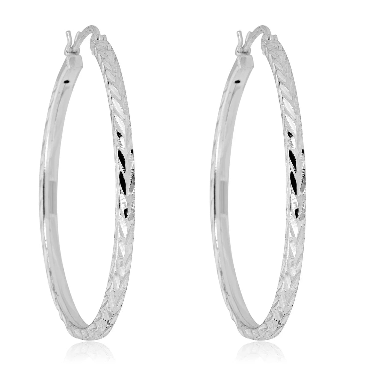 Silver Sterling Diamond-Cut 925 Earrings AVORA Hoop 40mm
