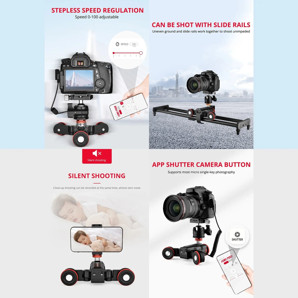 Motorized Dolly Wireless Video APP Auto Dolly,Adjustable Motorized L5i Mobile Andoer dsfen Car Dolly 3-Wheels Car APP Speed Auto Dolly Slider Time-Lapse 3-Wheels Dolly Slider 3-Wheels Video Line
