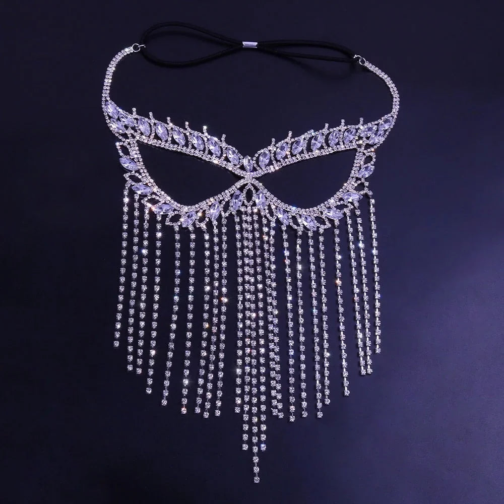 Face Mask Mask Masquerade Jewelry Halloween Women Mask Rhinestone Face Crystal Chain Face Tassel