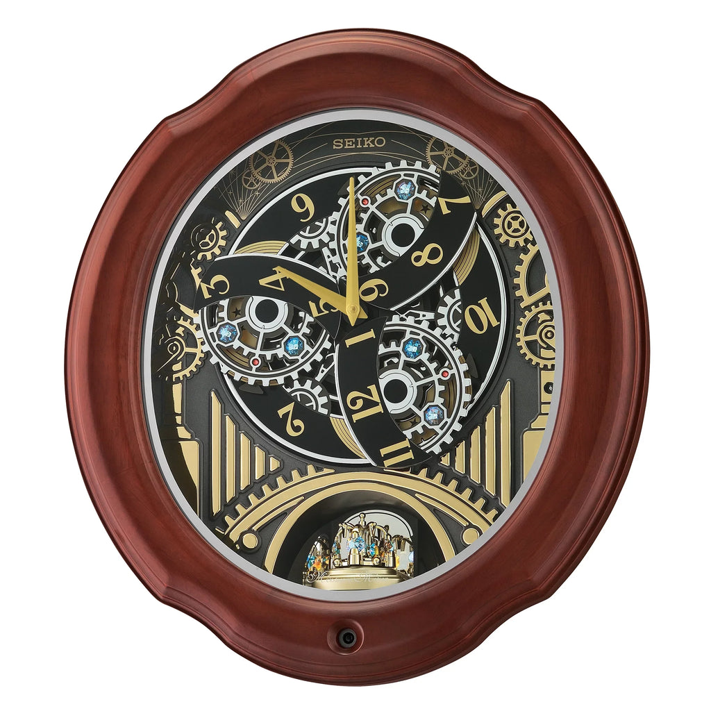 Crystals Melodies Pipes Wood QXM392BRH Motion, Traditional Frame Classic Chimes In and Rotating Music Seiko Pendulum Brown