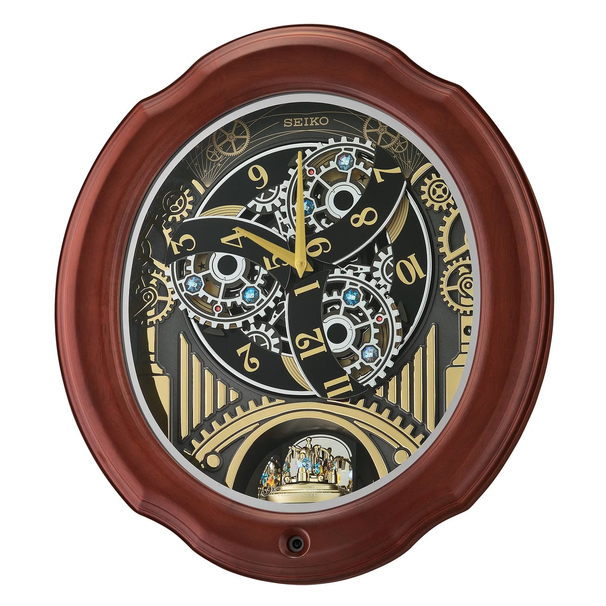 Crystals Melodies Pipes Wood QXM392BRH Motion, Traditional Frame Classic Chimes In and Rotating Music Seiko Pendulum Brown