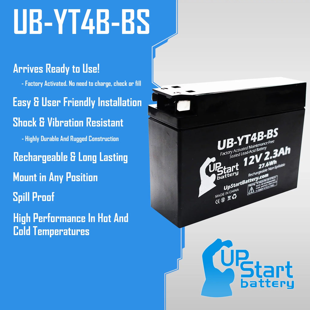SR400 2005 UpStart 400CC - Activated, Replacement Maintenance for Factory UB-YT4B-BS 2.3Ah, Battery Yamaha 5-Pack Free, Battery 12V, Motorcycle