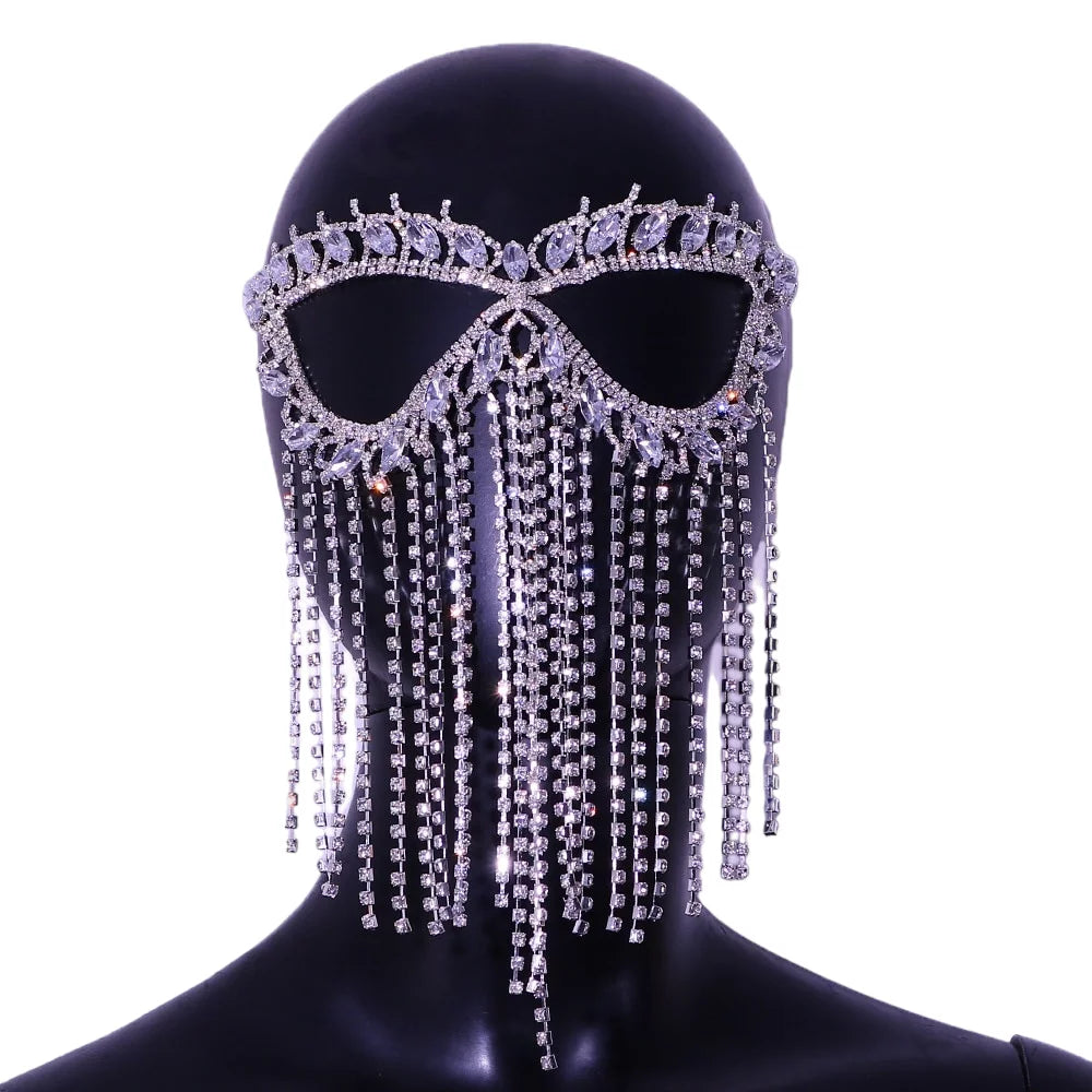 Face Mask Mask Masquerade Jewelry Halloween Women Mask Rhinestone Face Crystal Chain Face Tassel