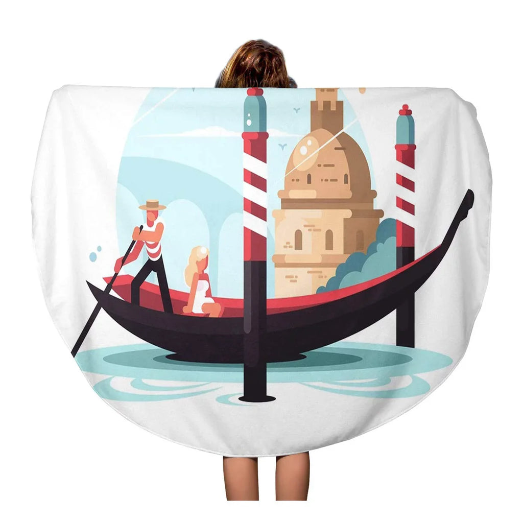 Round Mat Gondolier 60 Gondola in Circular Tapestry inch Circle Transports Travel Italy KDAGR Woman Beach Towels Boat Blanket Flat Beach Towel Venice Throw
