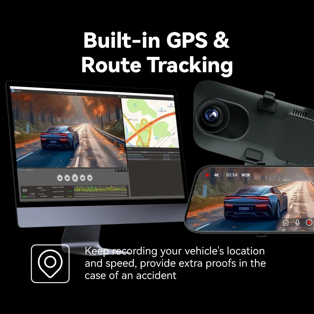 Front Parking Rear Backup Camera, Monitoring, PELSEE Rearview Full & Voice Free Cameras for Camera, 2160P Control, with 32GB Mirror 12" Cam Mirror Dash Cam Dual GPS Cars, Dash and Card 4K HD