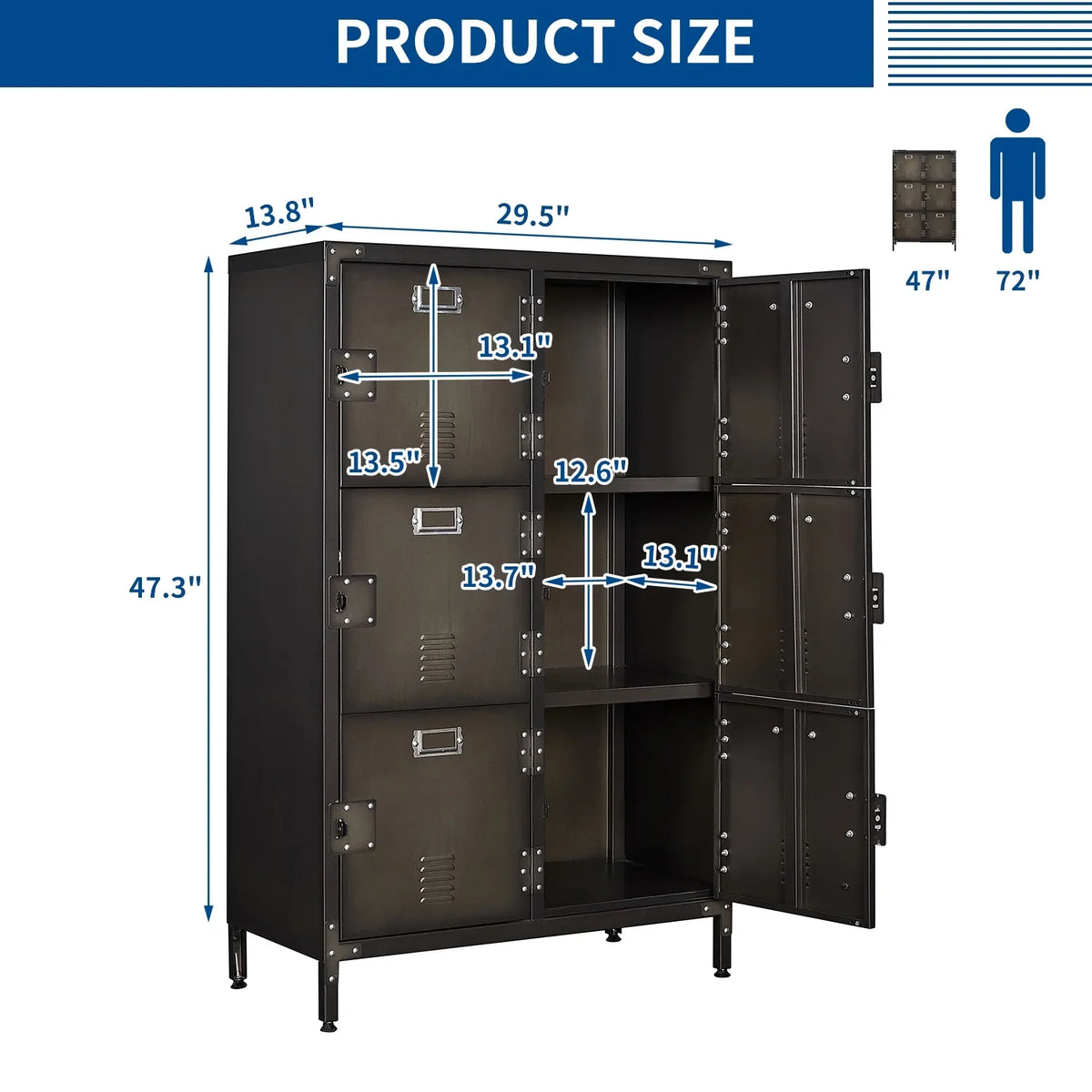 Cabinet Steel 2 Metal for Storage STANI with Locker Steel Shelf Students Storage Bedroom ,Office Gym Locker 47.3" Locker Cabinets School Metal Employees