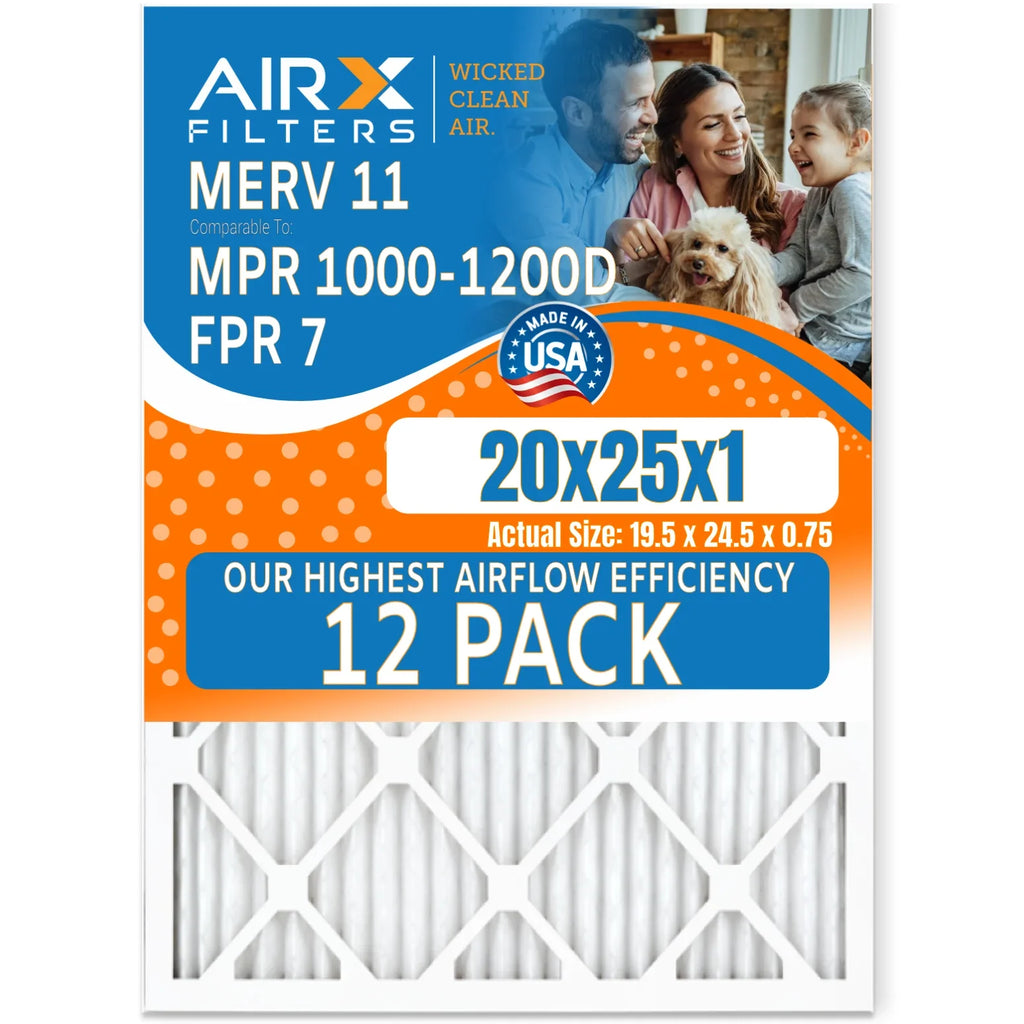 Furnace MERV 1000, in by MPR Pack of Filter Rating, 12 20x25x1 11 CLEAN FILTERS of FPR 12 Filters Filters MPR AIRX USA Furnace to Comparable 7, 1200, Efficiency WICKED Pack AIR. Air High Made