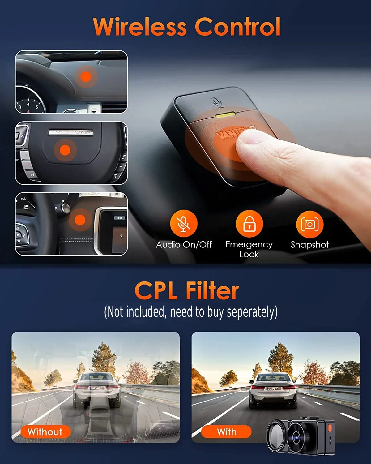 Control, STARVIS Parking Hours Inside, E3 with Rear Way GPS 24 Support WiFi 2.5K Dash Night Camera Vantrue Triple Dash 1944P+1080P+1080P 512GB Voice and 3 Max Vision, Cam Mode, Channel 3 IR Front