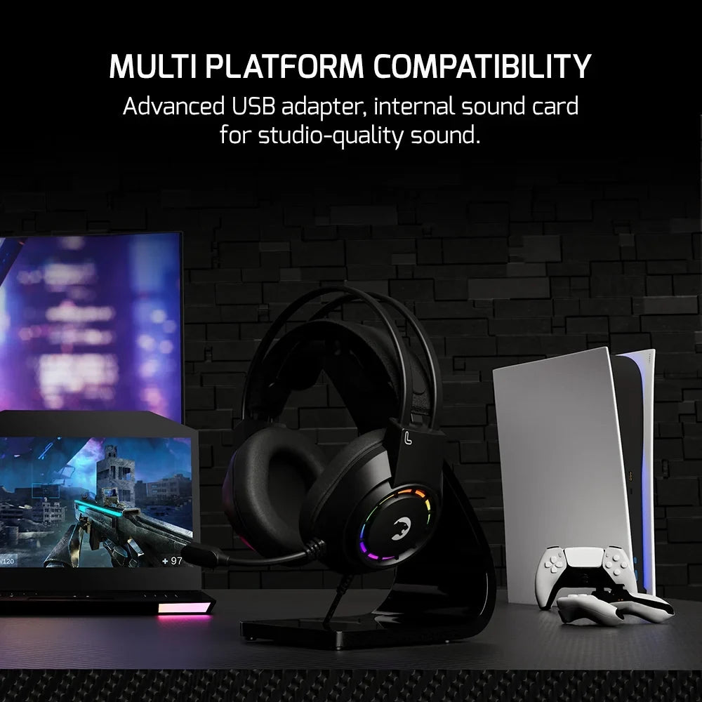 Sound, Noise with 7.1 - Design, Virtual Surround for GAMEPOWER Led Wired Headphones 360 Voldon Headset Playstation, Drivers, PC, PS4, Black Cancelling Gaming Spatial Comfort Audio, USB PS5, Mic 50MM