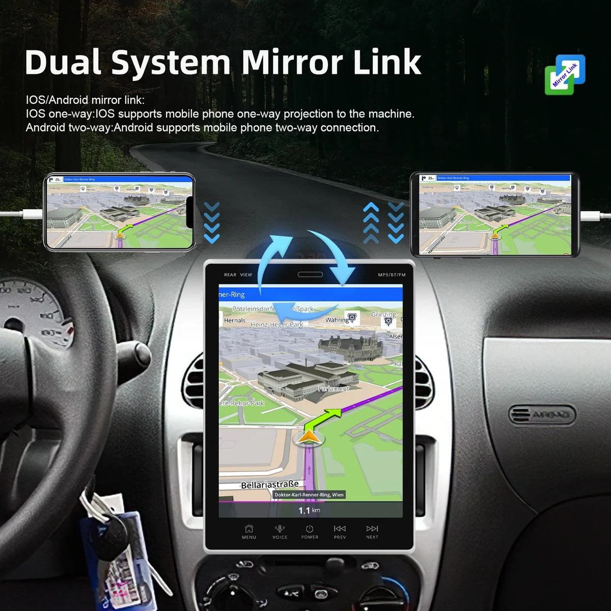 Suppport Camera Stereo 2Din Car 9.5Vertical Bluetooth screen Radio Radio Receiver WIFI Rear GPS FM
