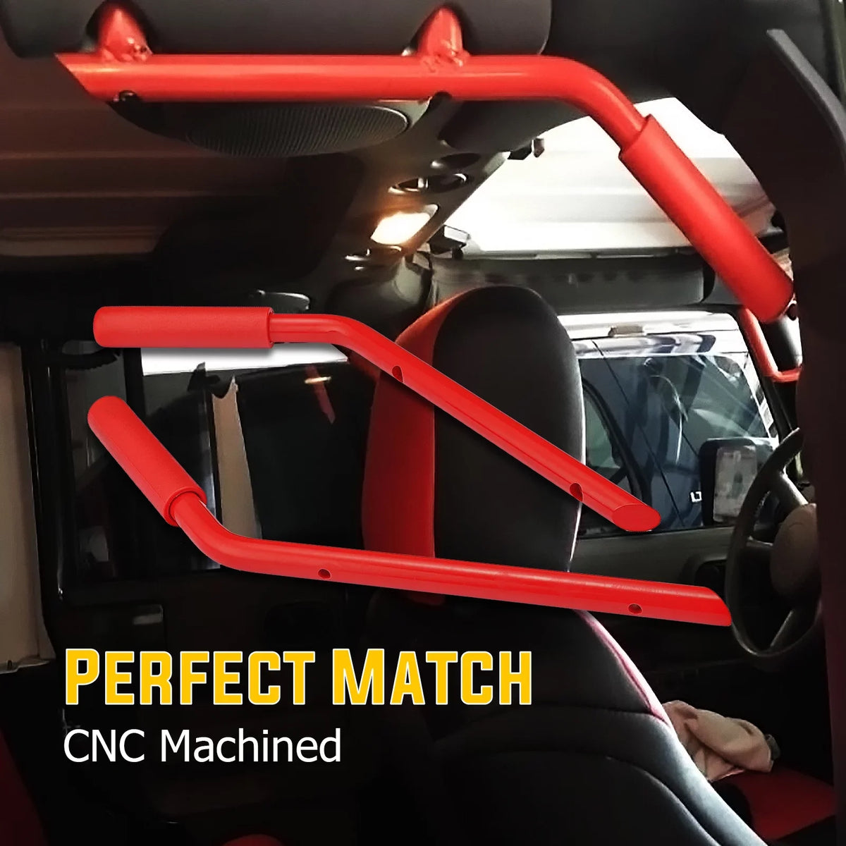 Grab Coated Powder 07-18 Wrangler Full Jeep WEISEN- Bar Red & Handles Rear Front Set for JK Aluminum