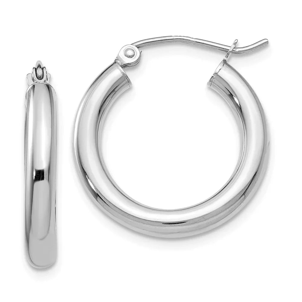 for for Hoop Polished Women Adults Gold and Tube Earrings; Teens; 14kt Real 3mm Men White and Lightweight