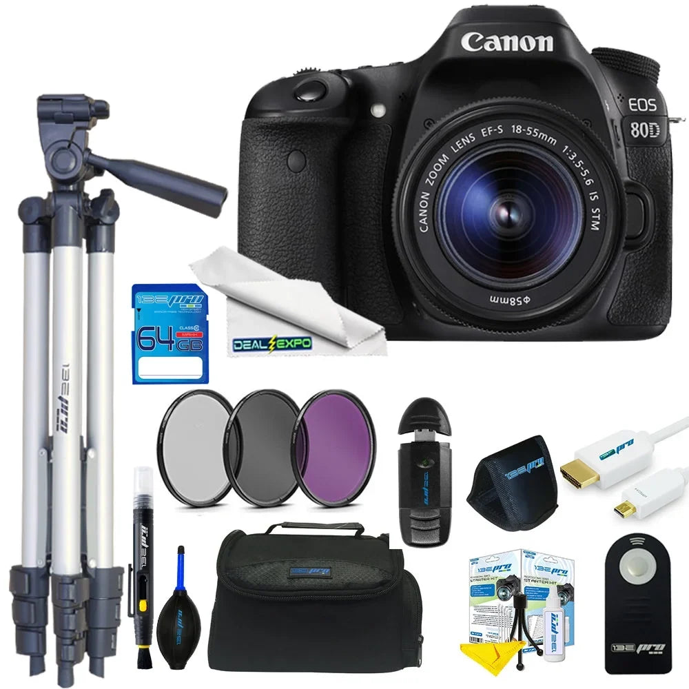 DSLR + 64GB EOS 18-55mm Camera Kit Basic 80D Expo with Lens Canon
