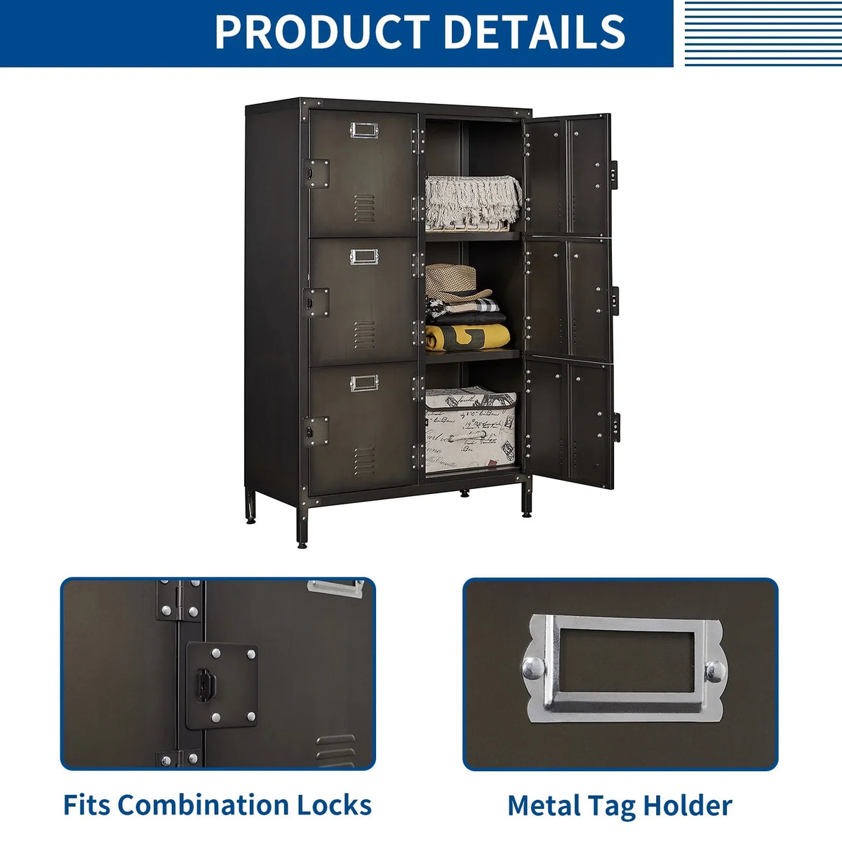 Cabinet Steel 2 Metal for Storage STANI with Locker Steel Shelf Students Storage Bedroom ,Office Gym Locker 47.3" Locker Cabinets School Metal Employees