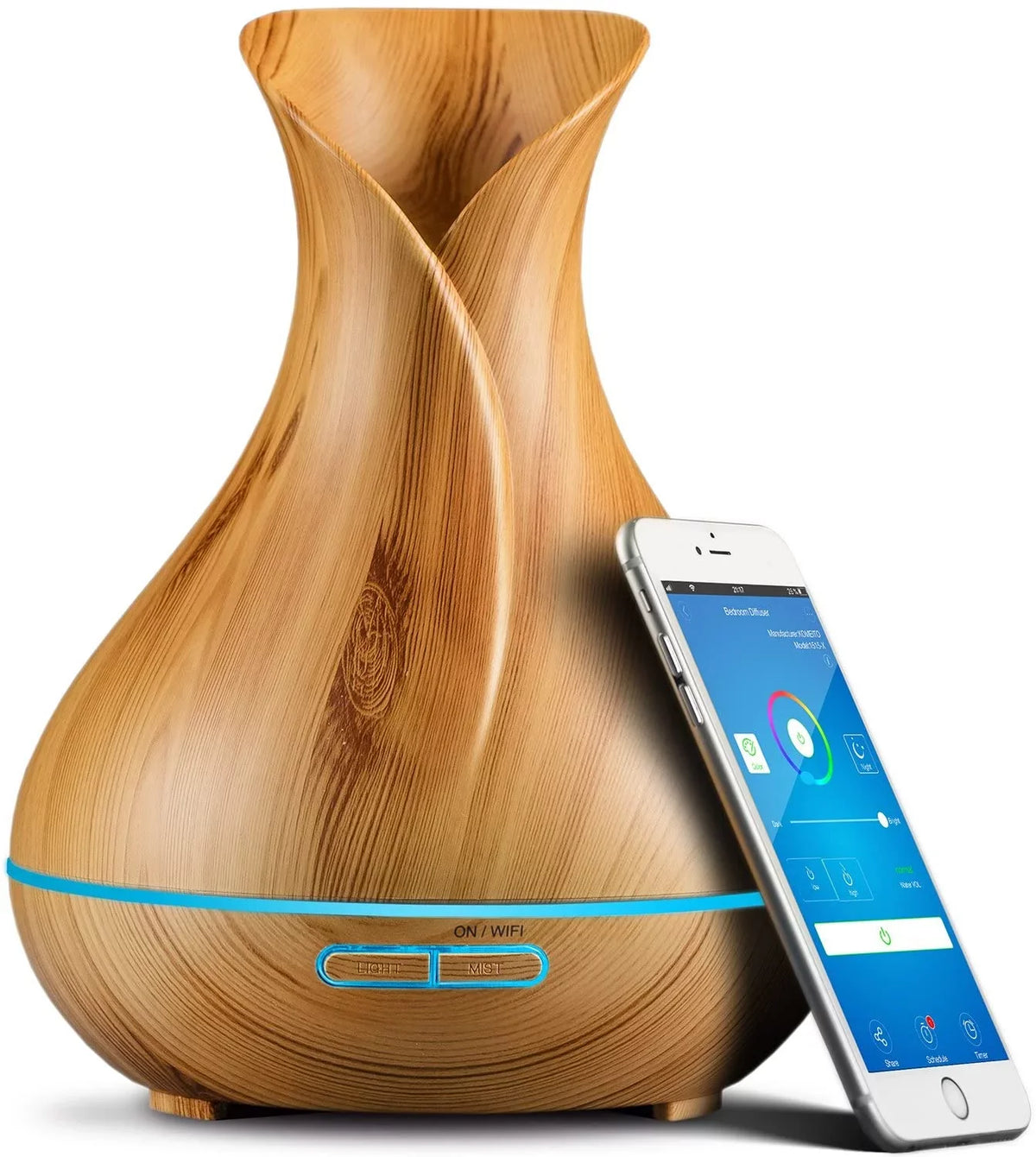 Oils, Light and ml Sierra Modern 400 WiFi Smart Essential Humidifier Home Wood Diffuser for Aromatherapy