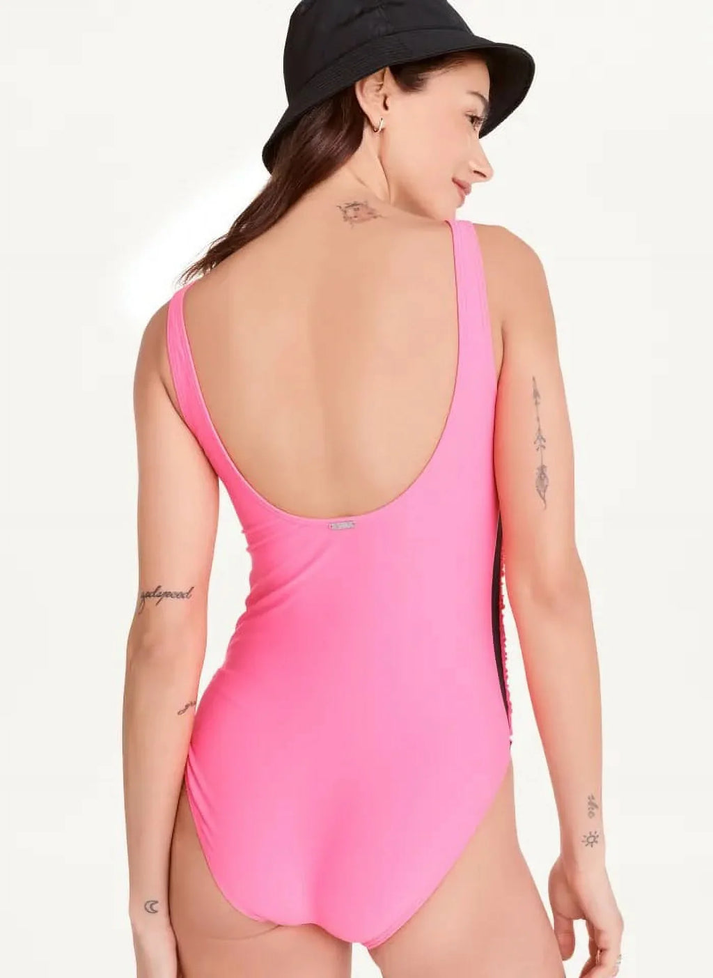 10 US Ruched One-Piece PINK DKNY Mesh-Contrast Swimsuit, NEON
