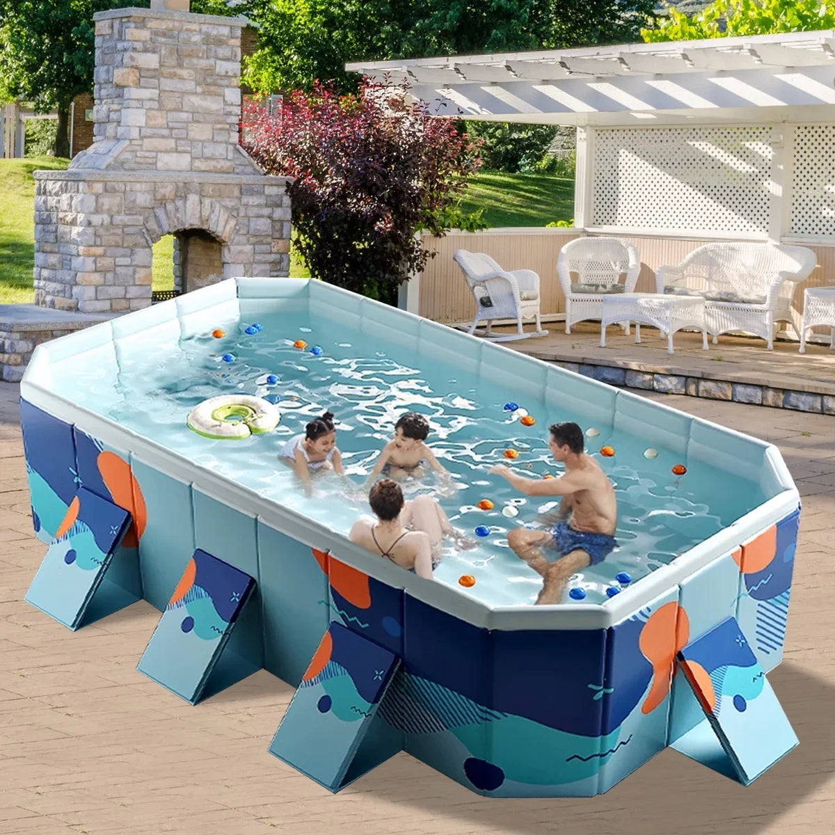 Backyard(Blue) Collapsible Ground Above Swimming Garden Kiddie 113" for ANJORALA Pool Pool Non-Inflatable