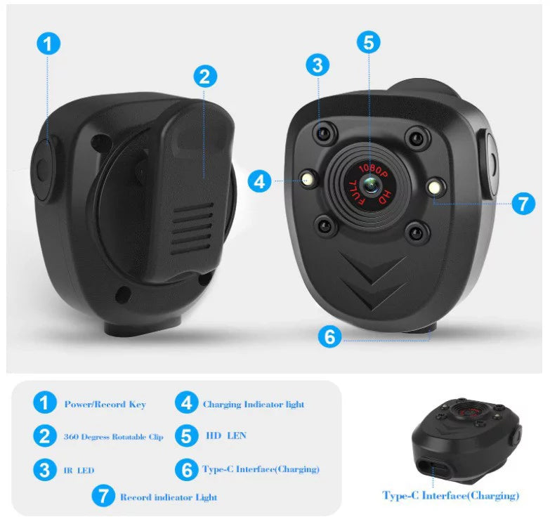 Vision,HD1080P,Record Camera Police 4-6HR Enforcement, Law Video,Night Mini Vision, with Guard, Battery Video Night cam Body Body Home Security Wearable Recorder, Life,
