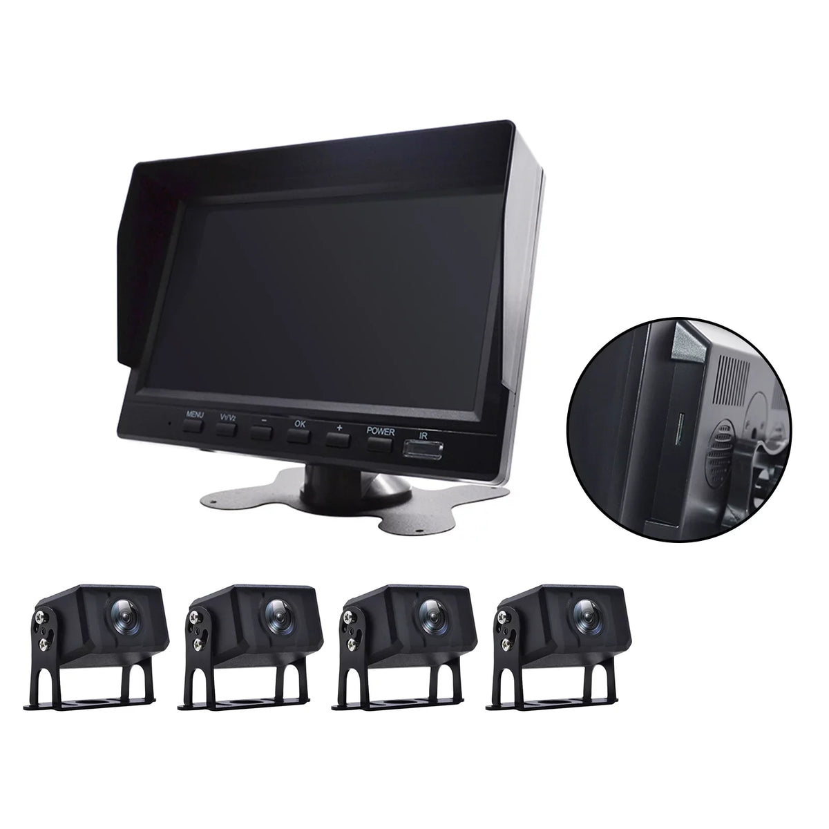 Camera RV Video Truck Driving Rear 7" Bus+4 Monitor Recorder DVR B Backup View for
