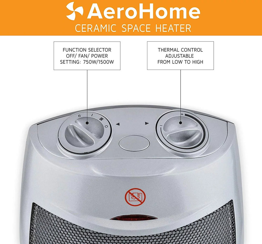 with Space AeroHome Adjustable Thermostat, 1500W Electric Silver Heater Personal Ceramic