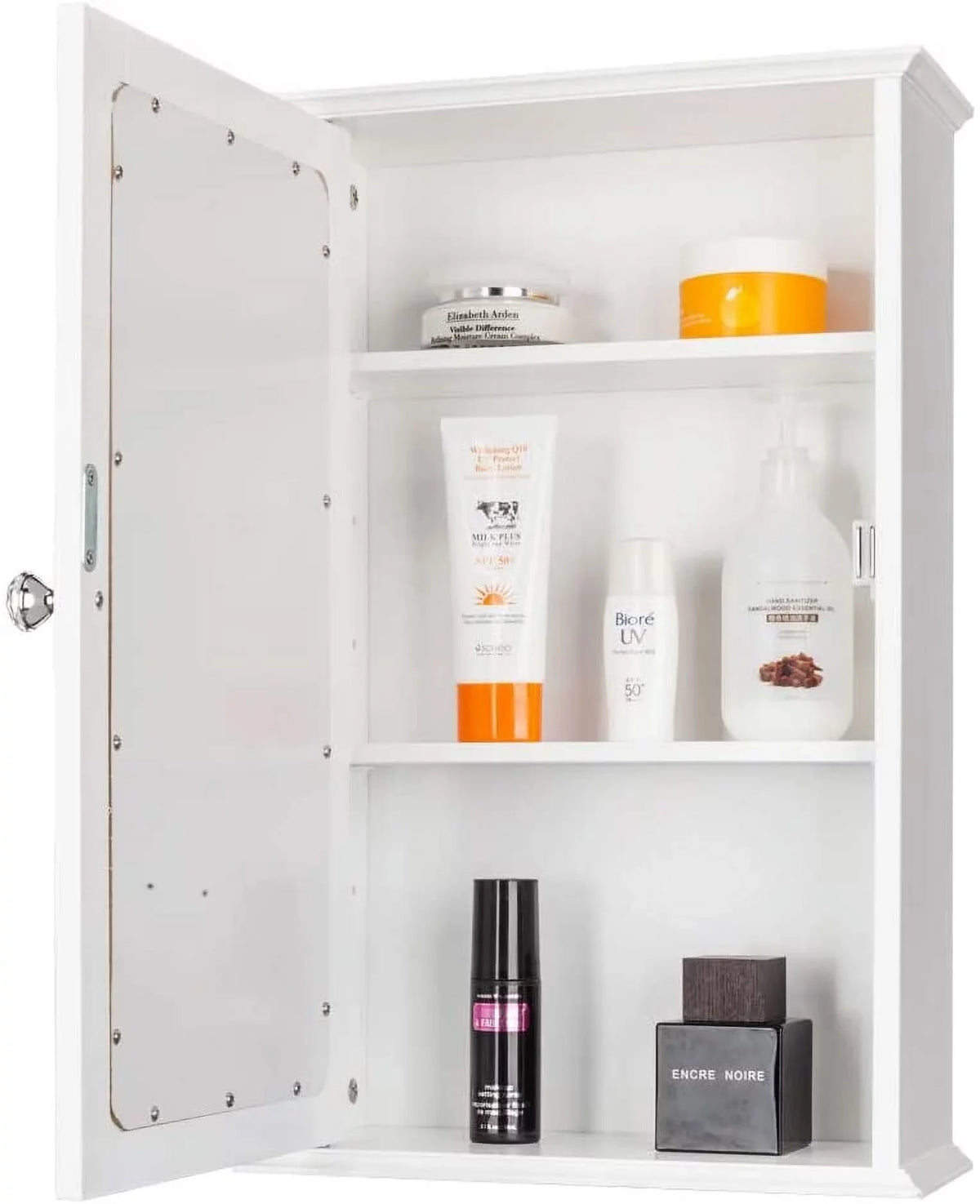 Cabinet with White BSL Medicine Shelves Organizer Bathroom Cabinet 2 Wall Storage Adjustable Mirrored Door and Mount Single