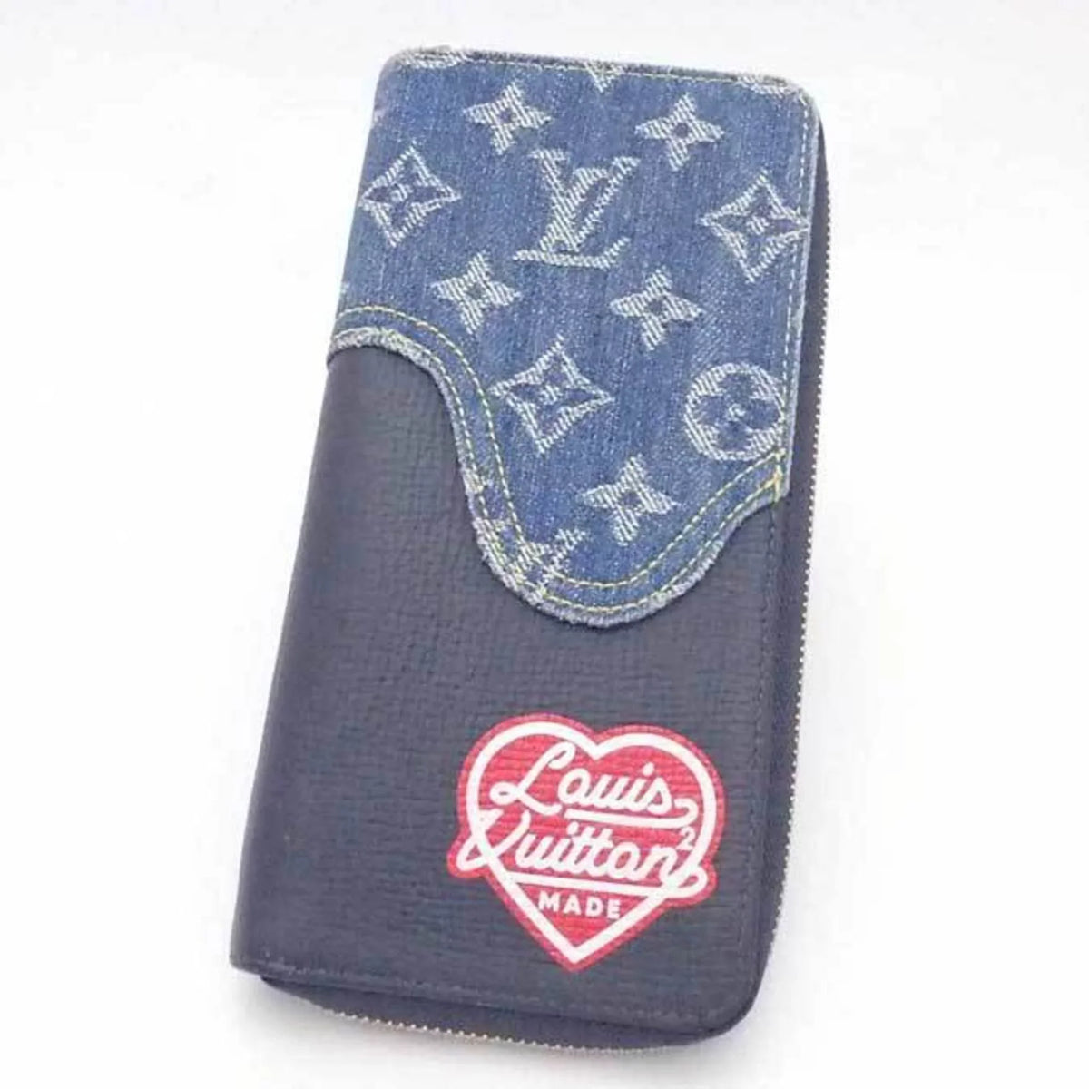Navy Vuitton M81107 LOUIS Leather/Monogram Zippy VUITTON Round Denim Pre-Owned (Good) Wallet Long Zipper Louis Vertical Unisex Monogram x Blue